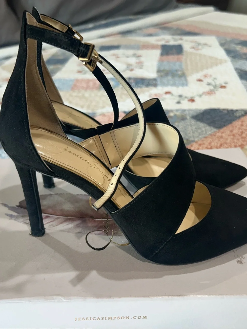 Jessica Simpson Black Pointed Toe Strappy Pumps